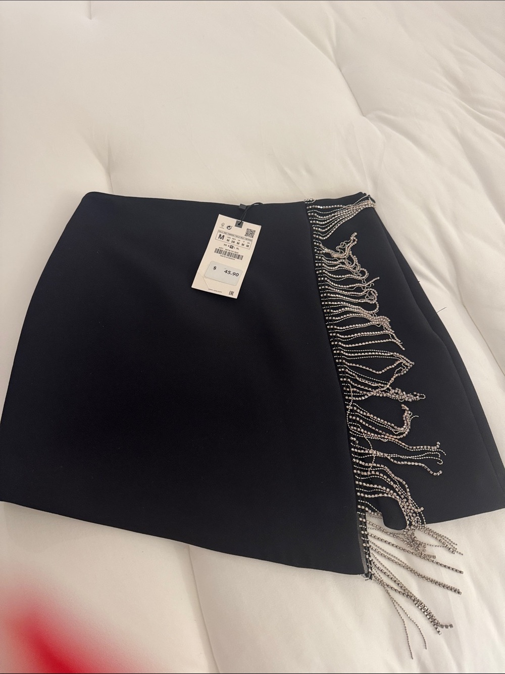 Zara Black Mini Skirt with Silver Fringe